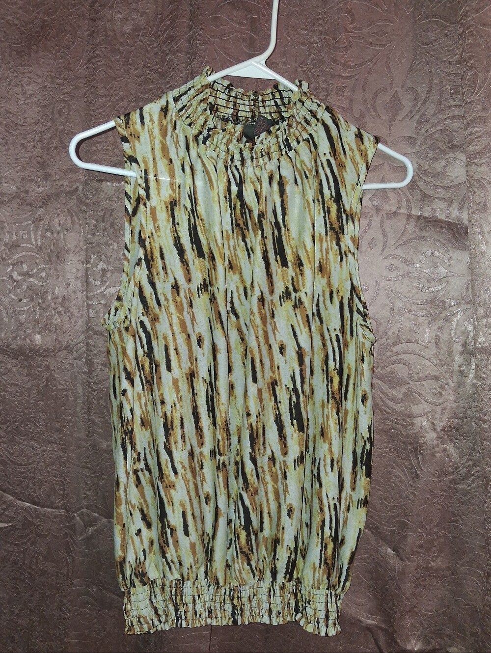 Smocked Neck Sleeveless Camisole in Multi Brown Print